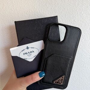 Prada Black Leather Phone Case 13 Pro Max
